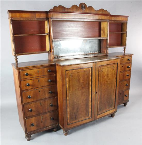 An unusual Regency cedarwood breakfronted side cabinet, circa 1815,